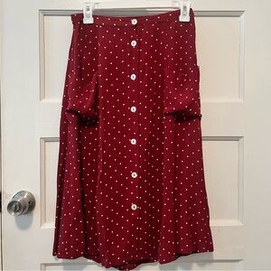 Red polka dot midi skirt with pockets